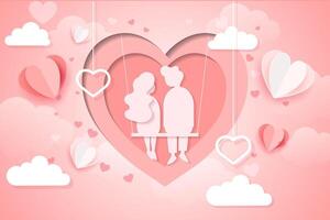 valentine day background with paper cut style vector