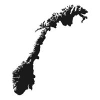 Map of Norway highly detailed. Black silhouette isolated on white background. vector