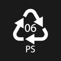 PS 06 recycling code symbol. Plastic recycling vector polystyrene sign.