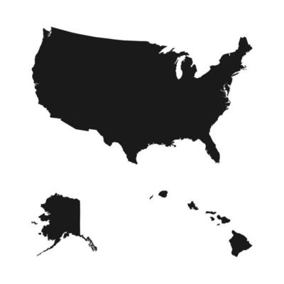 Black Map USA, including Alaska and Hawaii on white background