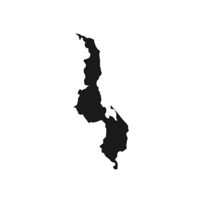 Vector Illustration of the Black Map of Malawi on White Background