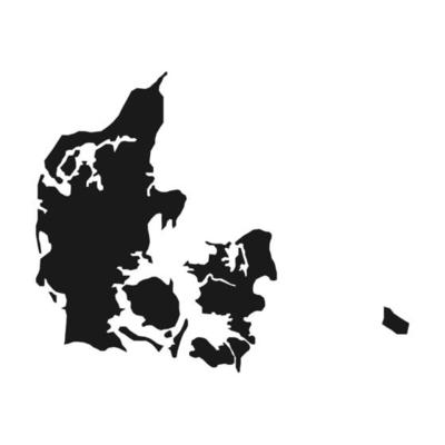 Map of Denmark highly detailed. Black silhouette isolated on white background.