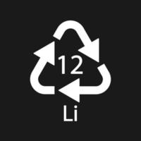 Battery recycling symbol 12 Li. Vector illustration