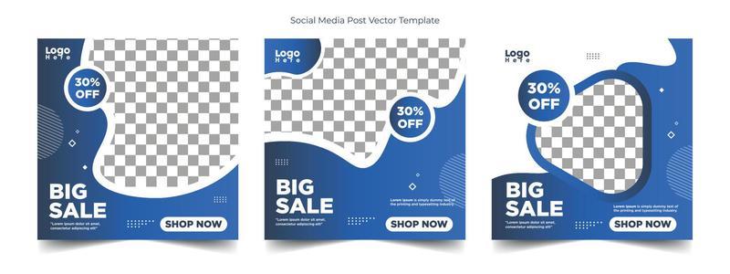 Set of Editable square banner template. Clean and elegant social media templates pack with blue and greay gradient color background elements.