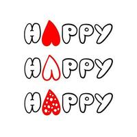 Cute one lettering happy set. Happy isolate with red heart instead of letter A. vector