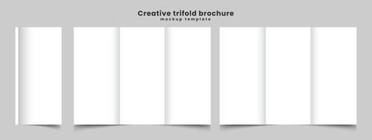 Blank white tri folded booklet mockup. blank trifold paper brochure on gray background with soft shadows and highlights vector