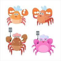 Cute crab illustration character collection 2 vector