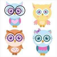 Cute owl illustration character collection 2 vector