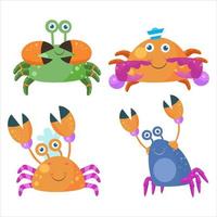 Cute crab illustration character collection 4 vector