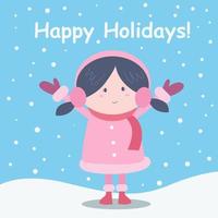 Happy holidays illustration with little girl vector