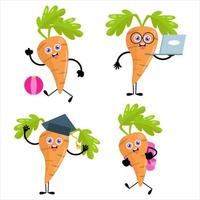 Collection of cute carrot cartoon illustration characters 4 vector