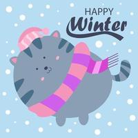 Winter cute cat character vector background design