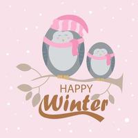 Winter cute bird character vector background design