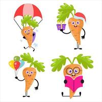 Collection of cute carrot cartoon illustration characters 5 vector