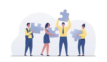 Business concept. Team metaphor. people connecting puzzle elements. vector