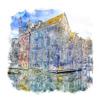 Amsterdam Netherlands Watercolor sketch hand drawn illustration vector