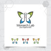 concepto de vector de diseño de logotipo de laboratorio o laboratorio de botella e ilustración de icono de fórmula química para científicos, investigación y prueba médica.