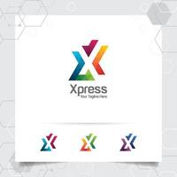 Digital logo letter X design vector with modern colorful pixel icon for technology, software, studio, app, and business.