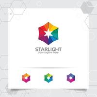 concepto de diseño de logotipo de estrella de símbolo de bucle conectado, logotipo de vector de estrella colorido utilizado para impresión, estudio y tecnología.