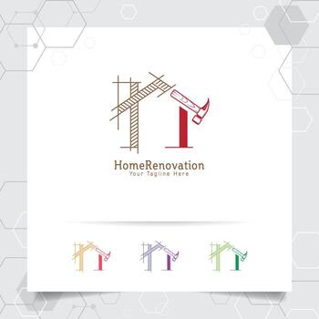Architect construction logo design concept of architectural sketch of the house. Property logo icon for contractor and real estate. vector