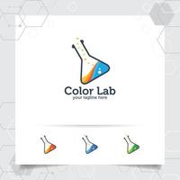 concepto de vector de diseño de logotipo de laboratorio o laboratorio de botella e ilustración de icono de fórmula química para científicos, investigación y prueba médica.