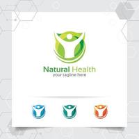 Natural health logo design vector with people and green ecology concept illustration.