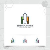 Christian cross vector logo design with a church icon illustration.Christian cross vector logo design with a church icon illustration.