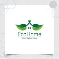 vector de diseño de logotipo de casa verde con concepto de ilustración de icono de hogar y hoja para bienes raíces, propiedad, residencia e hipoteca.