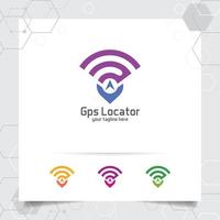 vector de logotipo de ubicación de ciudad con concepto de localizador de mapa pin y diseño de símbolo de señal gps para viajes, guía local, gps y recorrido.