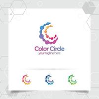 Digital logo letter C design vector with modern colorful pixel for technology, software, studio, app, and business.