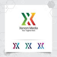 Digital logo letter X design vector with modern colorful pixel icon for technology, software, studio, app, and business.