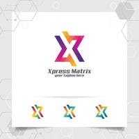 Digital logo letter X design vector with modern colorful pixel icon for technology, software, studio, app, and business.