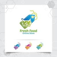 Shopping logo design vector concept of price tag icon and shopping cart symbol for online shop, marketplace, e-commerce, and online store.