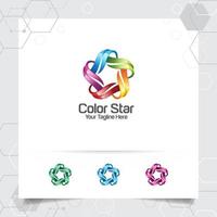 Star logo design concept of connected loop symbol , colorful star vector logo used for printing, studio, and technology.