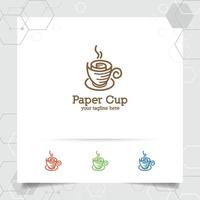 Coffee logo cup and mug vector design with concept of vintage retro color.