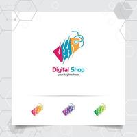 Shopping logo design vector concept of price tag icon and digital technology symbol for online shop, marketplace, e-commerce, and online store.