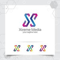 Digital logo letter X design vector with modern colorful pixel icon for technology, software, studio, app, and business.