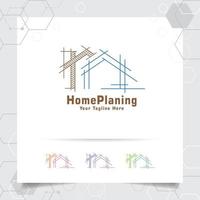 Architect construction logo design concept of architectural sketch of the house. Property logo icon for contractor and real estate. vector