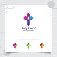 Christian cross logo design with the concept of religious symbol. Cross vector icon for church, baptism,