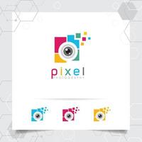 Camera photography logo design with concept of colorful camera lens icon and photo vector for photographer, studio photo, and wedding photography.