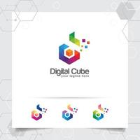 Digital logo letter D design vector with modern colorful pixel for technology, software, studio, app, and business.