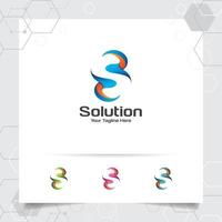 Digital logo letter S design vector with modern colorful pixel for technology, software, studio, app, and business.