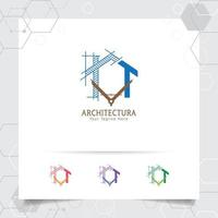 Architect construction logo design concept of architectural sketch of the house. Property logo icon for contractor and real estate. vector