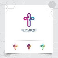 diseño del logo de la cruz cristiana con el concepto de símbolo religioso. icono de vector cruzado para iglesia, bautismo,