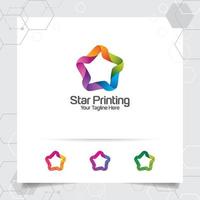 concepto de diseño de logotipo de estrella de símbolo de bucle conectado, logotipo de vector de estrella colorido utilizado para impresión, estudio y tecnología.