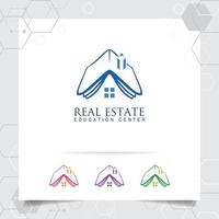 House home logo design concept of rooftop vector and pencil icon. Real estate and property logo for construction, contractor, architect, and rent house.