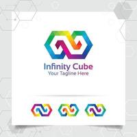 Business finance vector logo design with concept of linked shape and square connect infinity symbol icon illustration.