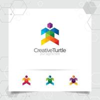 Turtle vector design illustration with colorful triangle and pixel concept. Turtle logo vector for app, business, and studio.