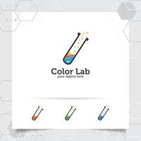 Lab or laboratory logo design vector concept of bottle and chemical formula icon illustration for scientists, research, and medical test.