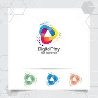 Media play logo design vector with concept of colorful play music icon for studio, application, and multimedia.